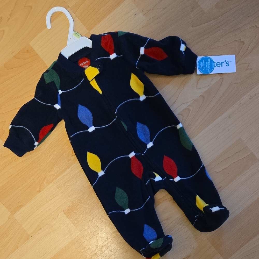 Carter's Dark Blue Footie with Festive Bulb Design, Newborn, Nwt